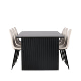 Jídelní stůl Vail - černá / kouřová černá MDF + jídelní židle Polar - černé nohy / béžový samet _6