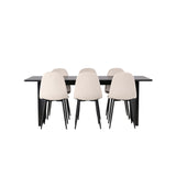 Jídelní stůl Vail - černá / kouřová černá MDF + jídelní židle Polar - černé nohy / béžový samet _6