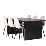 Jídelní stůl Vail - černá / kouřová černá MDF + jídelní židle Polar - černé nohy / béžový samet _6