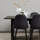 Jídelní stůl Vail – černá / kouřová černá MDF + jídelní židle Polar – černé nohy – černá látka _6