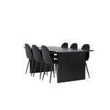 Jídelní stůl Vail – černá / kouřová černá MDF + jídelní židle Polar – černé nohy – černá látka _6