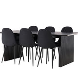 Jídelní stůl Vail – černá / kouřová černá MDF + jídelní židle Polar – černé nohy – černá látka _6