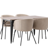 Jídelní stůl Tempe – černá / ořechová MDF + židle Berit – černá / béžová látka (polyesterové prádlo) _4