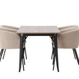 Jídelní stůl Tempe – černá / ořechová MDF + židle Berit – černá / béžová látka (polyesterové prádlo) _4