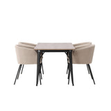 Jídelní stůl Tempe – černá / ořechová MDF + židle Berit – černá / béžová látka (polyesterové prádlo) _4