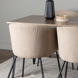 Jídelní stůl Tempe – černá / ořechová MDF + židle Berit – černá / béžová látka (polyesterové prádlo) _4