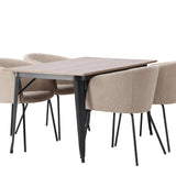 Jídelní stůl Tempe – černá / ořechová MDF + židle Berit – černá / béžová látka (polyesterové prádlo) _4