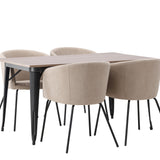 Jídelní stůl Tempe – černá / ořechová MDF + židle Berit – černá / béžová látka (polyesterové prádlo) _4