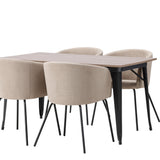 Jídelní stůl Tempe – černá / ořechová MDF + židle Berit – černá / béžová látka (polyesterové prádlo) _4