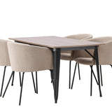 Jídelní stůl Tempe – černá / ořechová MDF + židle Berit – černá / béžová látka (polyesterové prádlo) _4