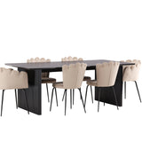 Jídelní stůl Vail - černá / kouřová černá MDF + židle Limhamn Light - černá / béžová samet _4