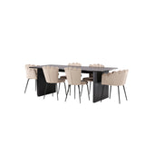 Jídelní stůl Vail - černá / kouřová černá MDF + židle Limhamn Light - černá / béžová samet _4