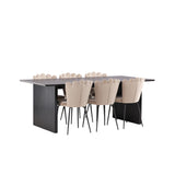 Jídelní stůl Vail - černá / kouřová černá MDF + židle Limhamn Light - černá / béžová samet _6