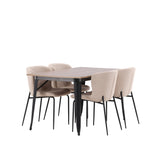 Jídelní stůl Tempe - černá / ořechová MDF + jídelní židle Modesto - šedá / kouřová černá Boucle _4