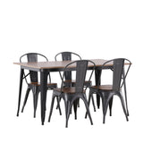 Jídelní stůl Tempe - Černá / Ořech MDF + Jídelní židle Tempe - Tmavě šedá / Tmavě hnědá MDF _4