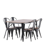 Jídelní stůl Tempe - Černá / Ořech MDF + Jídelní židle Tempe - Tmavě šedá / Tmavě hnědá MDF _4