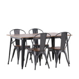 Jídelní stůl Tempe - Černá / Ořech MDF + Jídelní židle Tempe - Tmavě šedá / Tmavě hnědá MDF _4