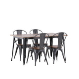 Jídelní stůl Tempe - Černá / Ořech MDF + Jídelní židle Tempe - Tmavě šedá / Tmavě hnědá MDF _4