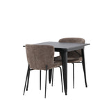 Jídelní stůl Tempe - černá / černá MDF + jídelní židle Modesto - šedá / kouřová černá Boucle _2
