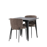 Jídelní stůl Tempe - černá / černá MDF + jídelní židle Modesto - šedá / kouřová černá Boucle _2
