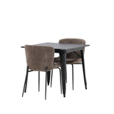 Jídelní stůl Tempe - černá / černá MDF + jídelní židle Modesto - šedá / kouřová černá Boucle _2