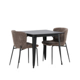 Jídelní stůl Tempe - černá / černá MDF + jídelní židle Modesto - šedá / kouřová černá Boucle _2