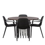 Kamenný kulatý jídelní stůl - černá / mocca dýha + jídelní židle Baltimore - černá / černý plast _4