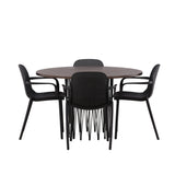 Kamenný kulatý jídelní stůl - černá / mocca dýha + jídelní židle Baltimore - černá / černý plast _4