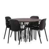 Kamenný kulatý jídelní stůl - černá / mocca dýha + jídelní židle Baltimore - černá / černý plast _4