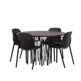 Kamenný kulatý jídelní stůl - černá / mocca dýha + jídelní židle Baltimore - černá / černý plast _4