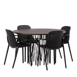 Kamenný kulatý jídelní stůl - černá / mocca dýha + jídelní židle Baltimore - černá / černý plast _4