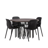 Kamenný kulatý jídelní stůl - černá / mocca dýha + jídelní židle Baltimore - černá / černý plast _4