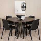 Kamenný kulatý jídelní stůl - černá / mocca dýha + jídelní židle Baltimore - černá / černý plast _4