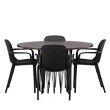 Kamenný kulatý jídelní stůl - černá / mocca dýha + jídelní židle Baltimore - černá / černý plast _4