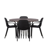 Kamenný kulatý jídelní stůl - černá / mocca dýha + jídelní židle Baltimore - černá / černý plast _4