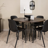 Kamenný kulatý jídelní stůl - černá / mocca dýha + jídelní židle Baltimore - černá / černý plast _4