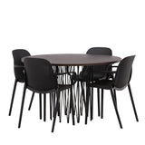 Kamenný kulatý jídelní stůl - černá / mocca dýha + jídelní židle Baltimore - černá / černý plast _4