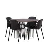 Kamenný kulatý jídelní stůl - černá / mocca dýha + jídelní židle Baltimore - černá / černý plast _4