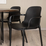 Kamenný kulatý jídelní stůl - černá / mocca dýha + jídelní židle Baltimore - černá / černý plast _4