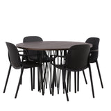 Kamenný kulatý jídelní stůl - černá / mocca dýha + jídelní židle Baltimore - černá / černý plast _4