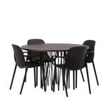 Kamenný kulatý jídelní stůl - černá / mocca dýha + jídelní židle Baltimore - černá / černý plast _4