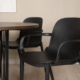 Kamenný kulatý jídelní stůl - černá / mocca dýha + jídelní židle Baltimore - černá / černý plast _4