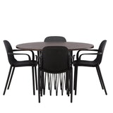 Kamenný kulatý jídelní stůl - černá / mocca dýha + jídelní židle Baltimore - černá / černý plast _4