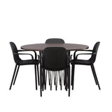 Kamenný kulatý jídelní stůl - černá / mocca dýha + jídelní židle Baltimore - černá / černý plast _4