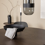 Kamenný kulatý jídelní stůl - černá / mocca dýha + jídelní židle Baltimore - černá / černý plast _4