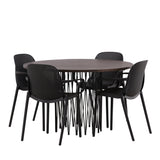 Kamenný kulatý jídelní stůl - černá / mocca dýha + jídelní židle Baltimore - černá / černý plast _4