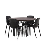 Kamenný kulatý jídelní stůl - černá / mocca dýha + jídelní židle Baltimore - černá / černý plast _4