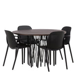 Kamenný kulatý jídelní stůl - černá / mocca dýha + jídelní židle Baltimore - černá / černý plast _4