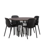 Kamenný kulatý jídelní stůl - černá / mocca dýha + jídelní židle Baltimore - černá / černý plast _4