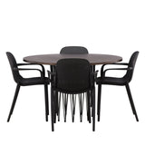 Kamenný kulatý jídelní stůl - černá / mocca dýha + jídelní židle Baltimore - černá / černý plast _4